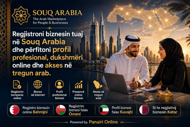 Regjistroni biznesin tuaj në Souq Arabia dhe përfitoni profil profesional, dukshmëri online dhe akses në tregun arab.